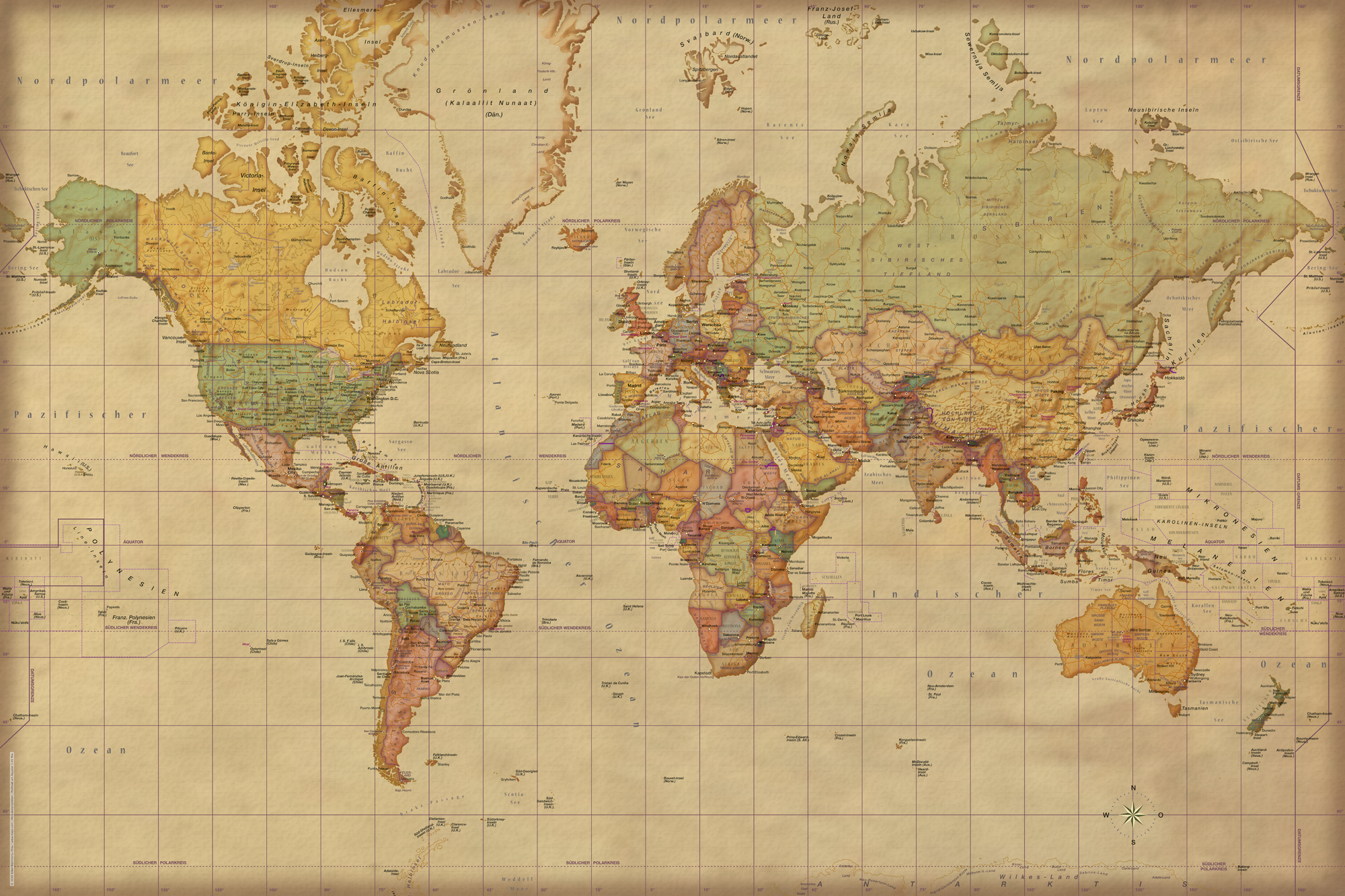Landkarten  - Poster - Weltkarte Antik deutsch