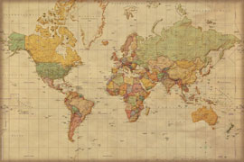 Landkarten  Weltkarte Antik deutsch