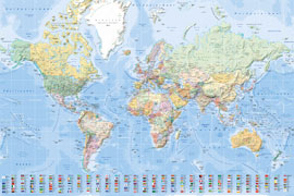 Landkarten  Weltkarte mit Flaggen deutsch